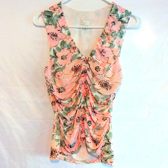 a new day Tops - A New Day Ruched Pastel Floral Sleeveless Top M Coquette Romantic Cottagecore
